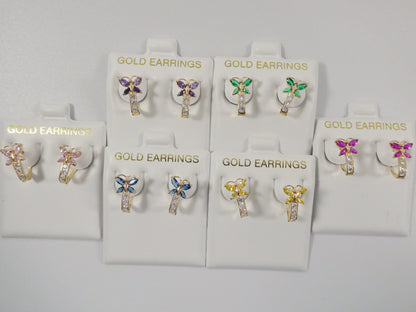 Real 10k Solid Yellow Gold Birthstone Color Butterfly French Back Earrings