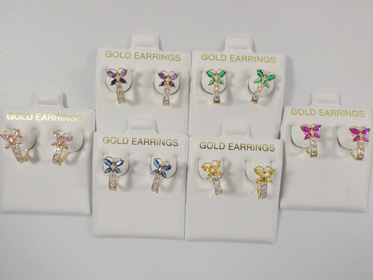 real 10k solid yellow gold birthstone color butterfly French back earrings