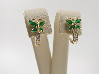 Real 10k Solid Yellow Gold Birthstone Color Butterfly French Back Earrings
