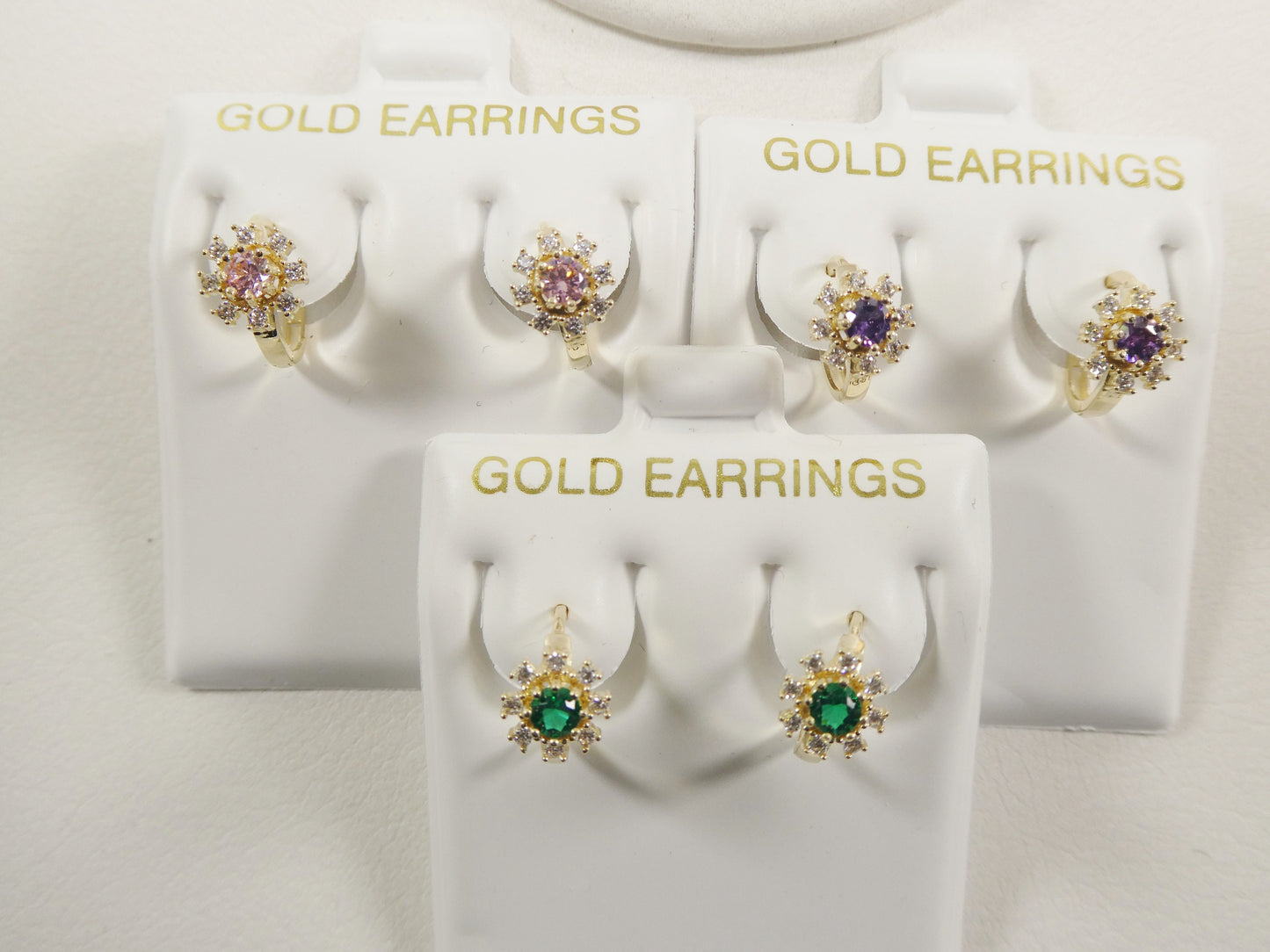 Real 10k Solid Yellow Gold Birthstone Color Flower Huggie Earrings