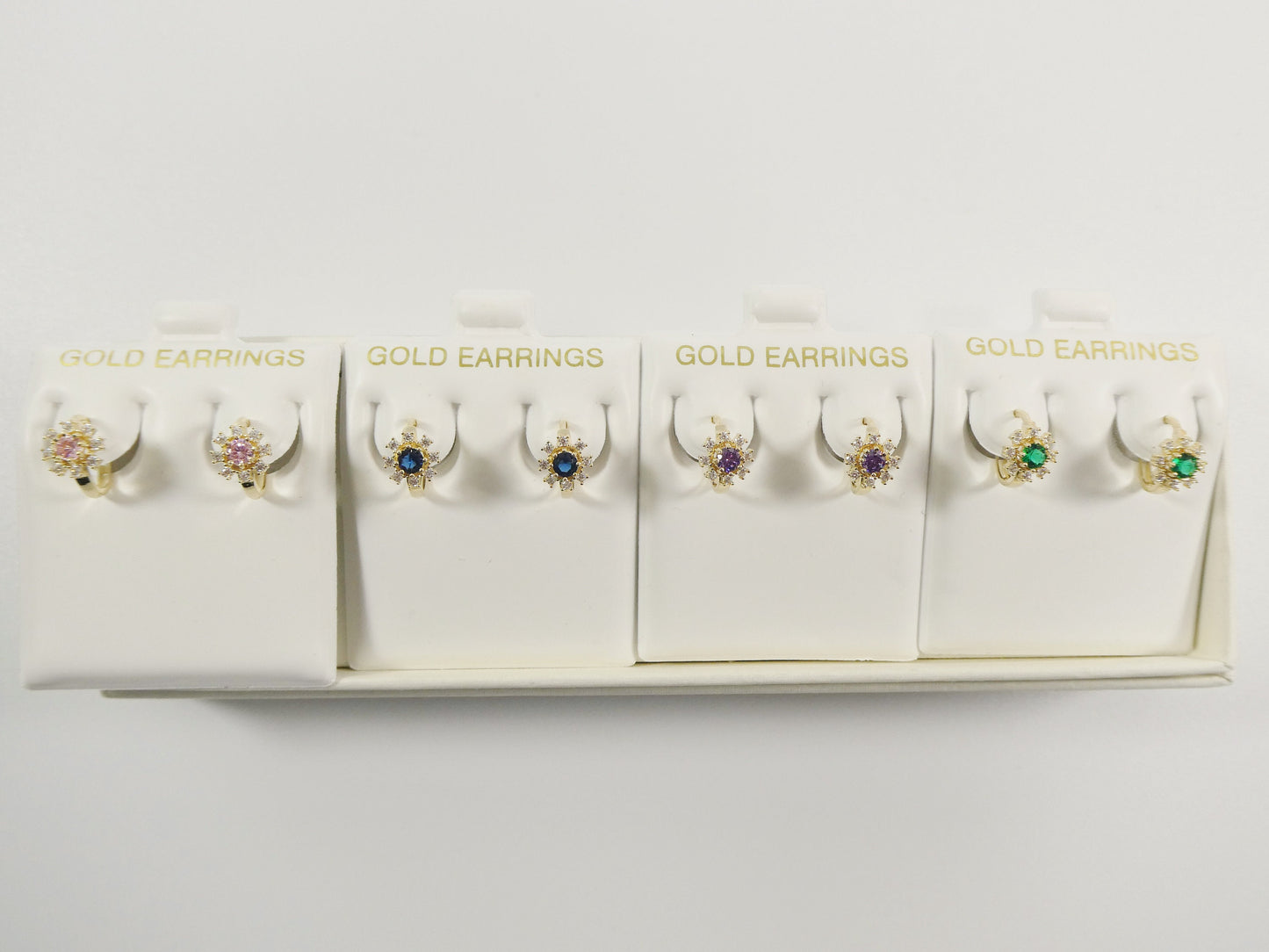 Real 10k Solid Yellow Gold Birthstone Color Flower Huggie Earrings