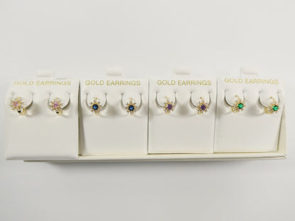 Real 10k Solid Yellow Gold Birthstone Color Flower Huggie Earrings