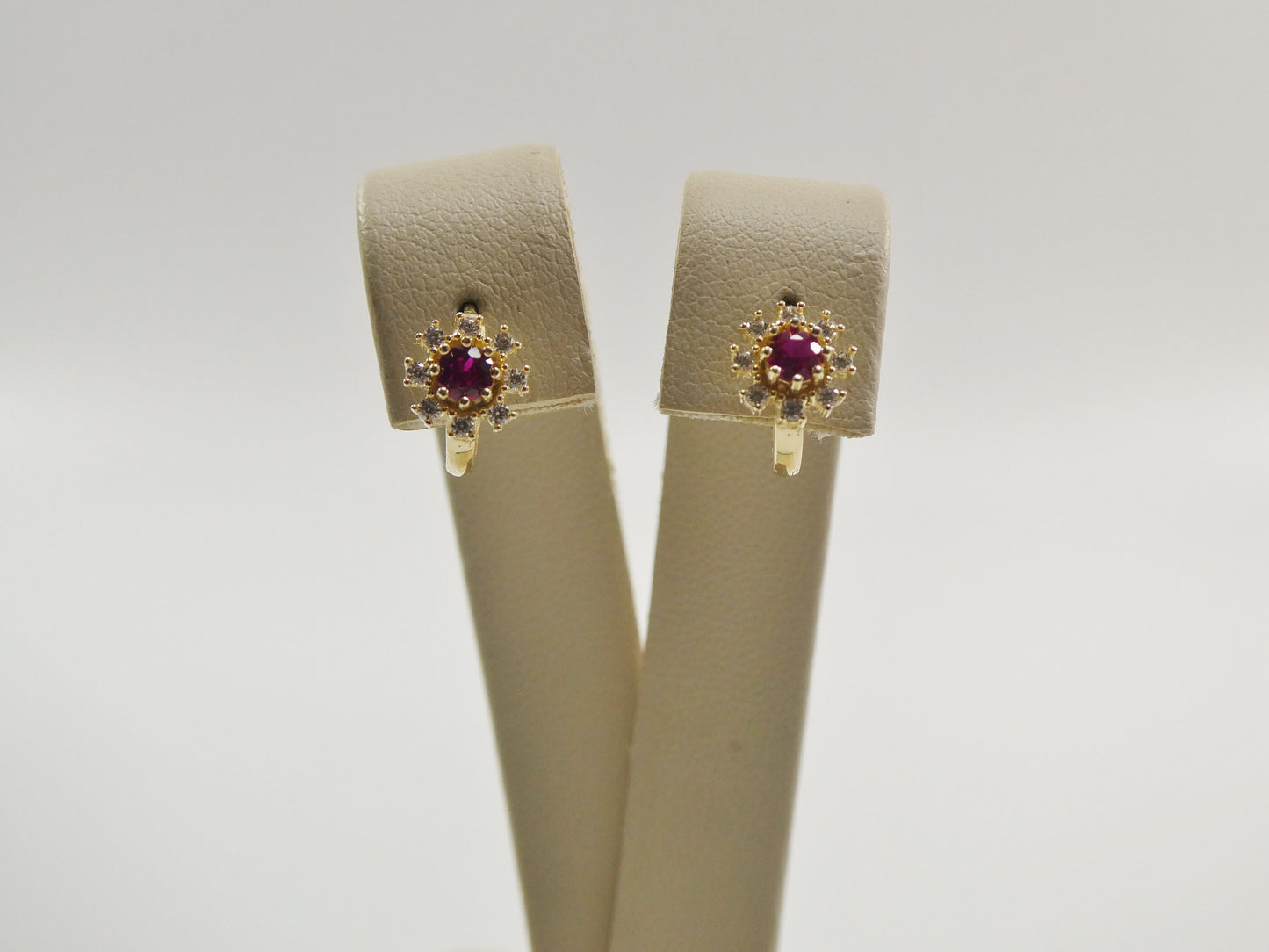 Real 10k Solid Yellow Gold Birthstone Color Flower Huggie Earrings
