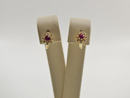 Real 10k Solid Yellow Gold Birthstone Color Flower Huggie Earrings