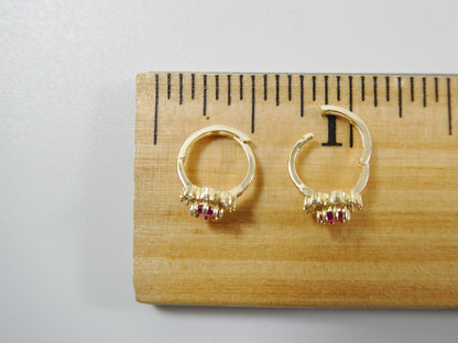 Real 10k Solid Yellow Gold Birthstone Color Flower Huggie Earrings