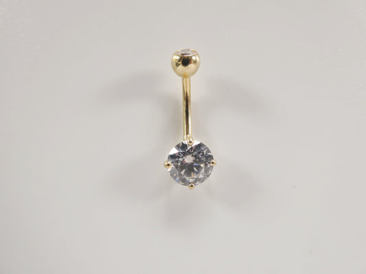 14k real solid yellow gold 8mm stone dangling belly button ring piercing