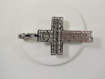 Sterling Silver Cross Charm Pendant: Iced Out, 14k White Gold Finish