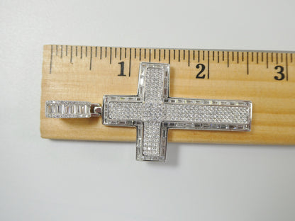 Sterling Silver Cross Charm Pendant: Iced Out, 14k White Gold Finish