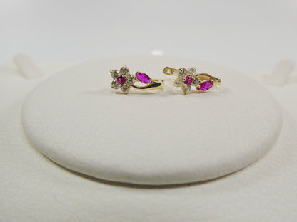 Real 10k Solid Yellow Gold Birthstone Color Flower French Back Earrings