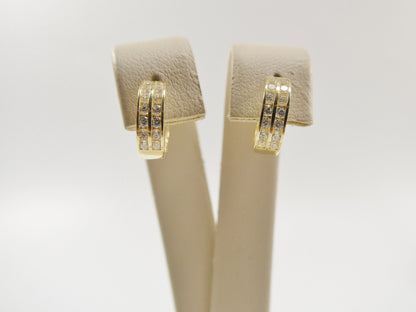 Real 10k Solid Yellow Gold 2 Line Prong Setting Small Huggie Hoop Earrings