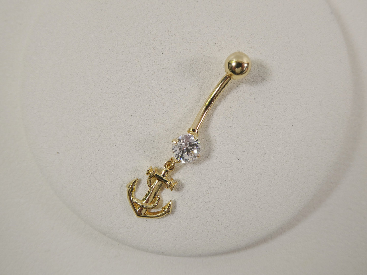 14k real solid yellow gold anchor navel belly button ring piercing
