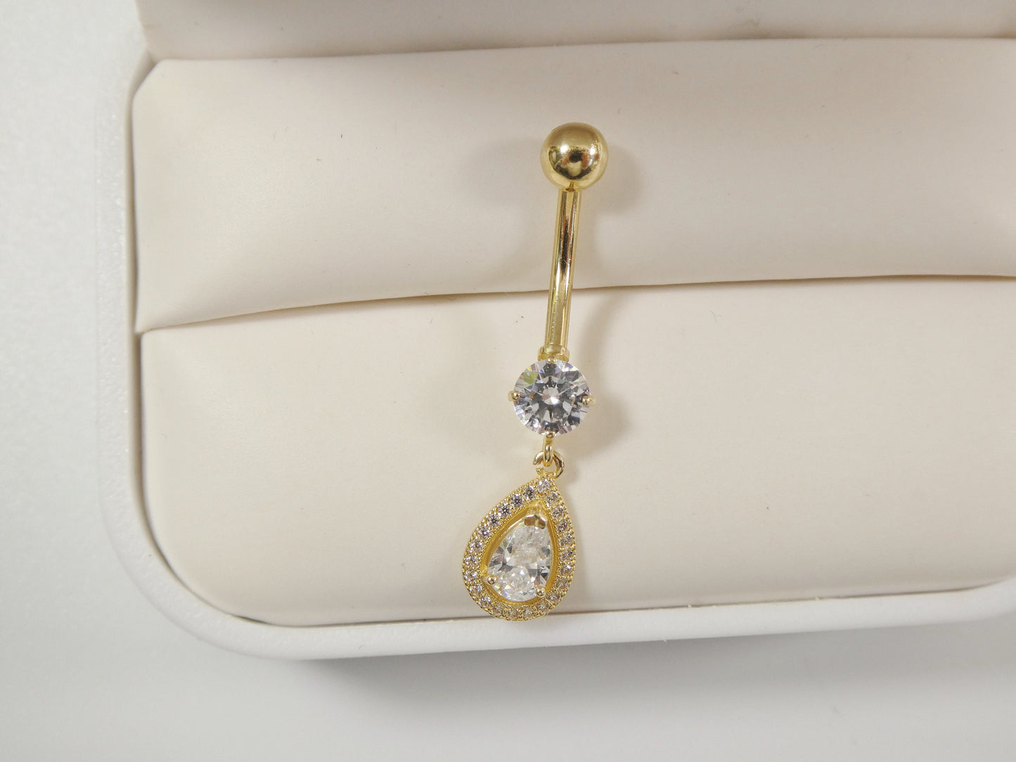 14k real solid yellow gold tear drop design belly button ring piercing