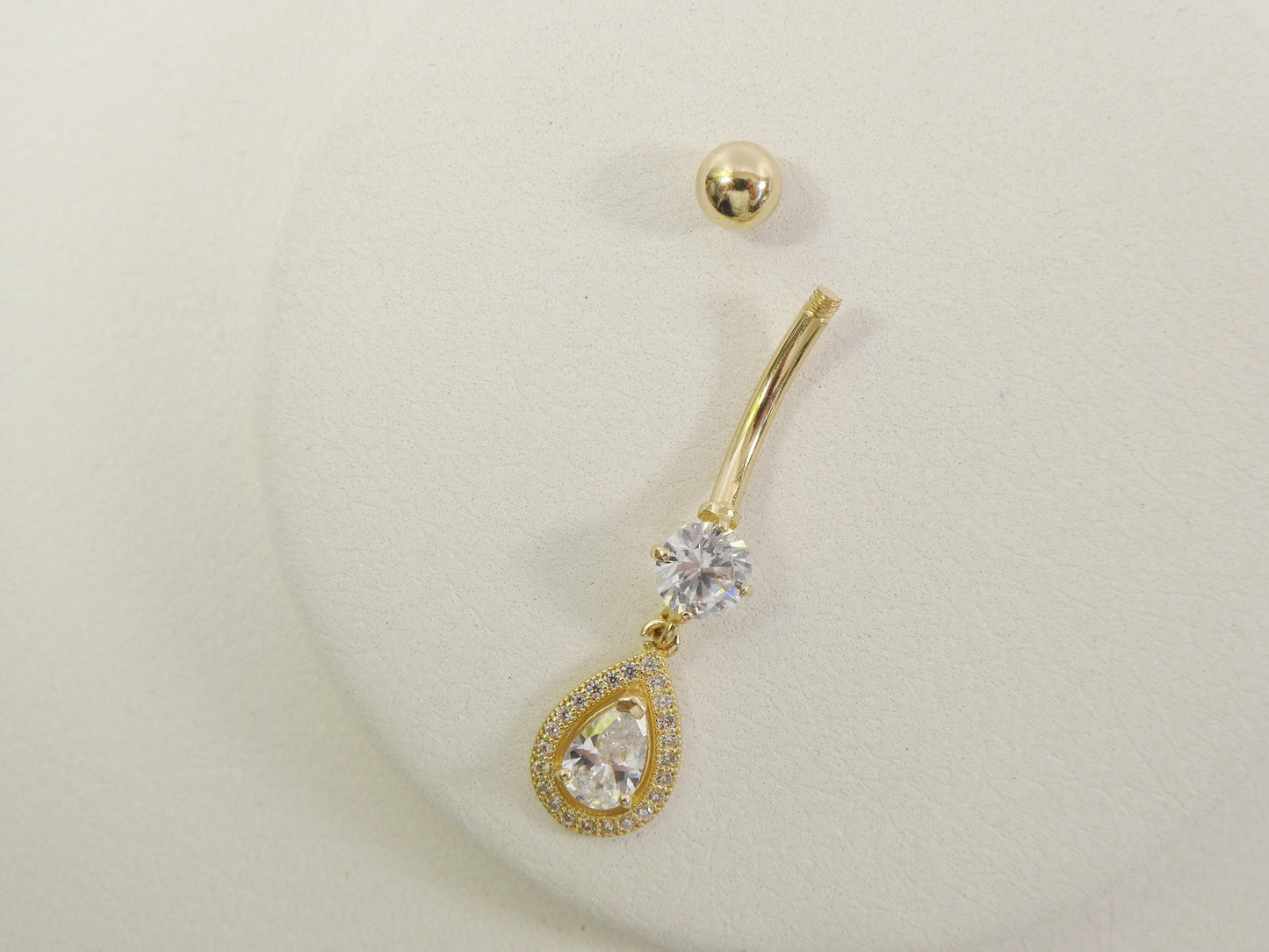 14k real solid yellow gold tear drop design belly button ring piercing