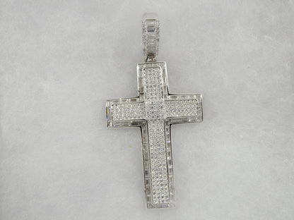 Sterling Silver Cross Charm Pendant: Iced Out, 14k White Gold Finish