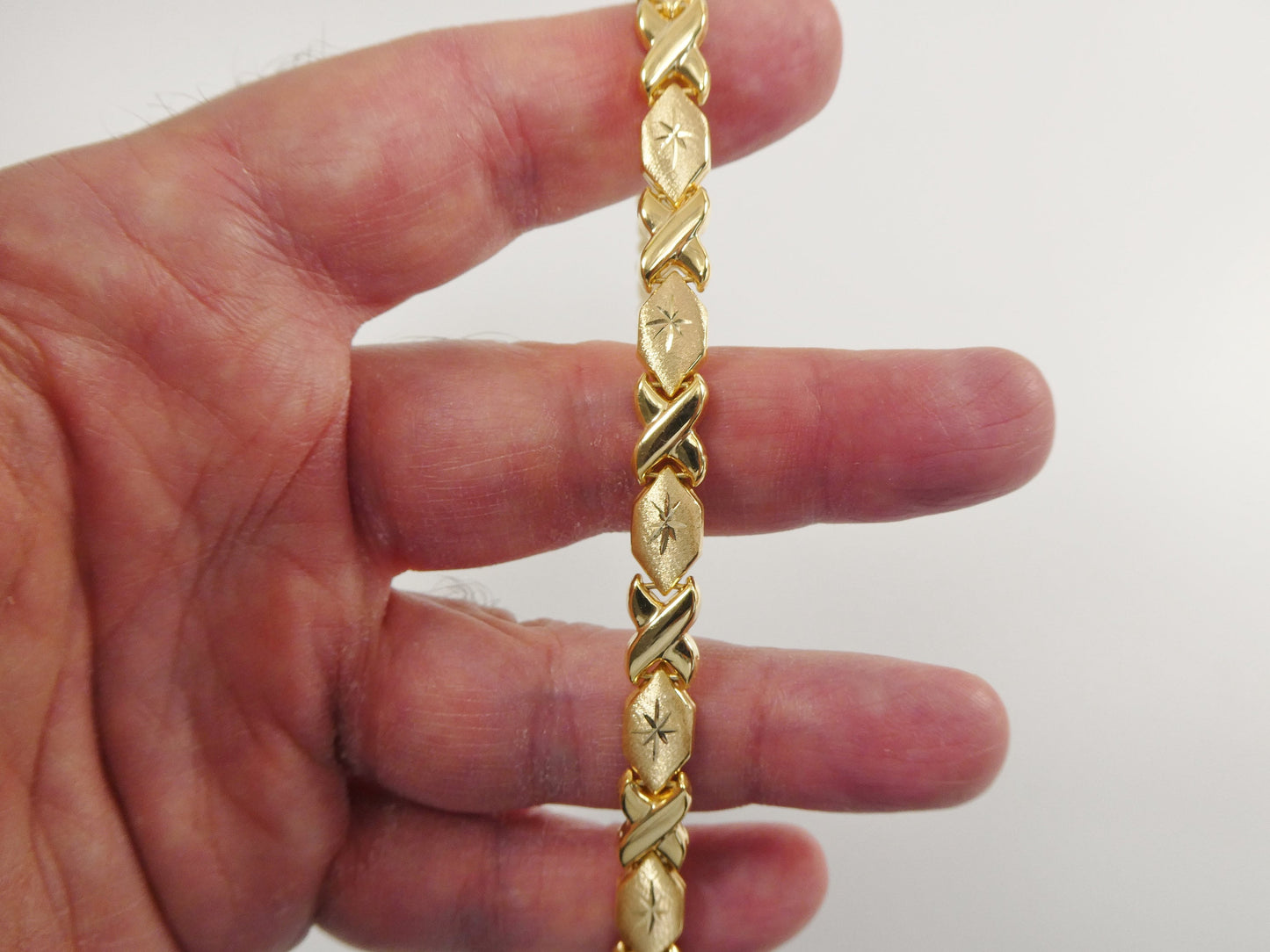 Sterling Silver XOXO Anklet: 14K Yellow Gold Finish, 10 inch
