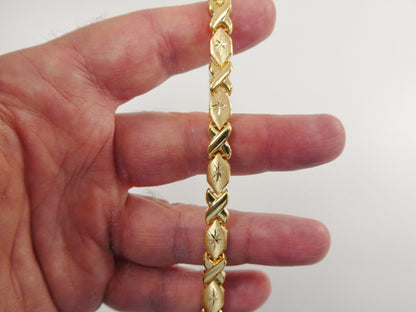 Sterling Silver XOXO Anklet: 14K Yellow Gold Finish, 10 inch