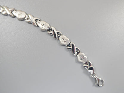 Sterling Silver XOXO Heart Anklet Bracelet - 14K White Gold Finish