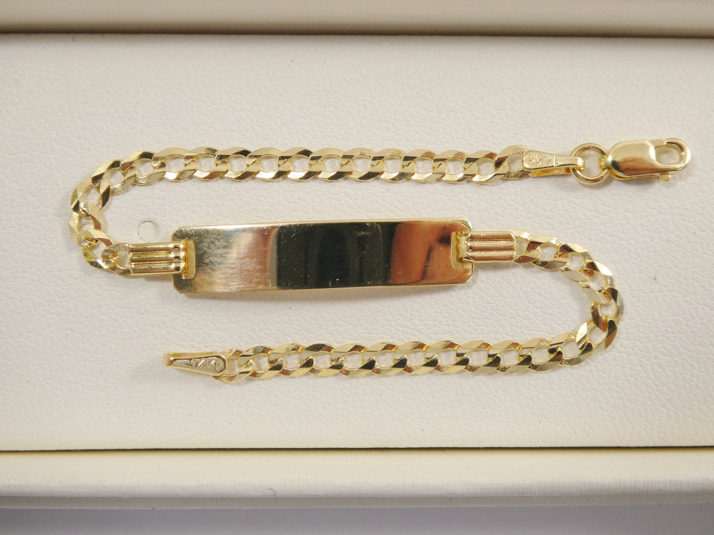 14K real solid yellow gold 6 inch curb link baby ID bracelet
