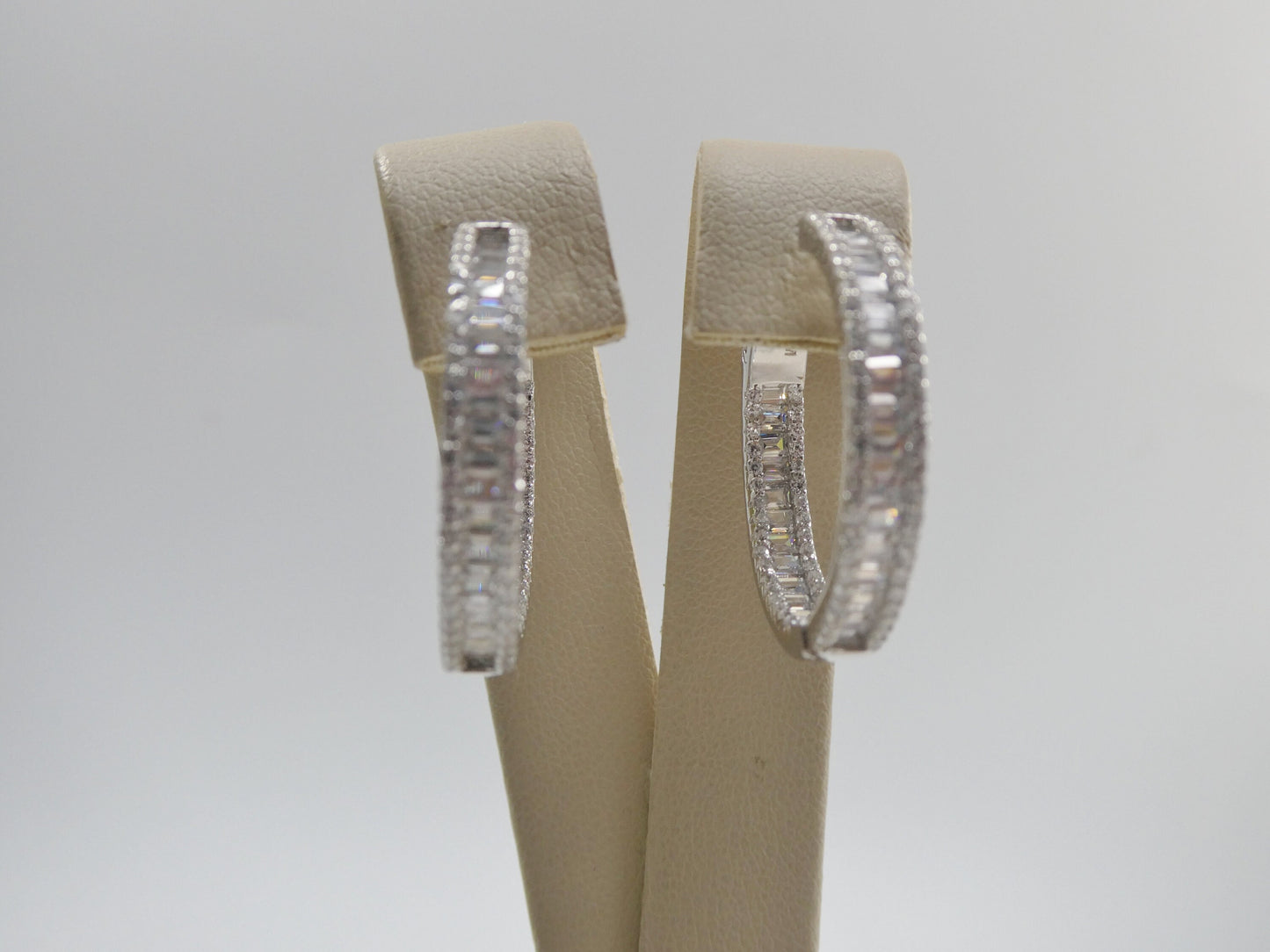 Real 925 Sterling Silver 14k Yellow Gold Color Finish Baguette Setting Earrings