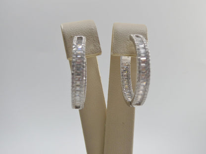 Real 925 Sterling Silver 14k Yellow Gold Color Finish Baguette Setting Earrings