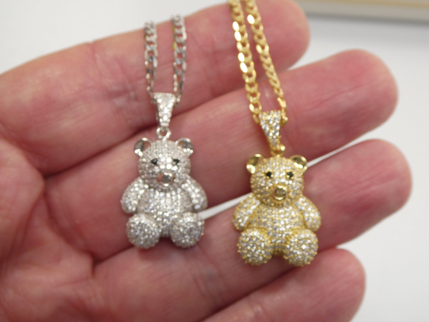 925 sterling silver teddy bear set chain and pendent