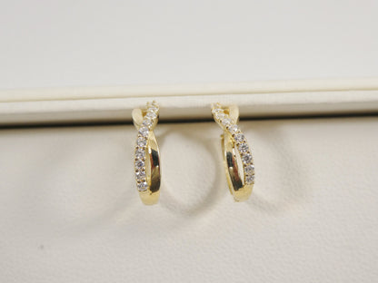 Real 10k Solid Yellow Gold XO Style Huggie Hoop Earrings