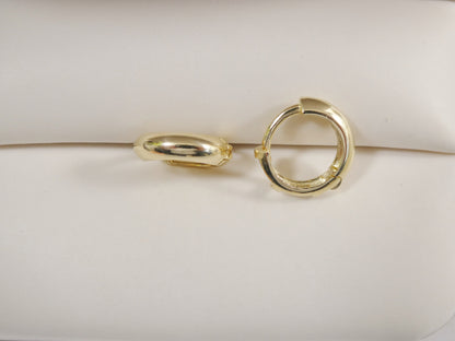 Real 10k Solid Yellow Gold 10.5mm Small Plain High Polish Finish Hoop Huggie Earrings