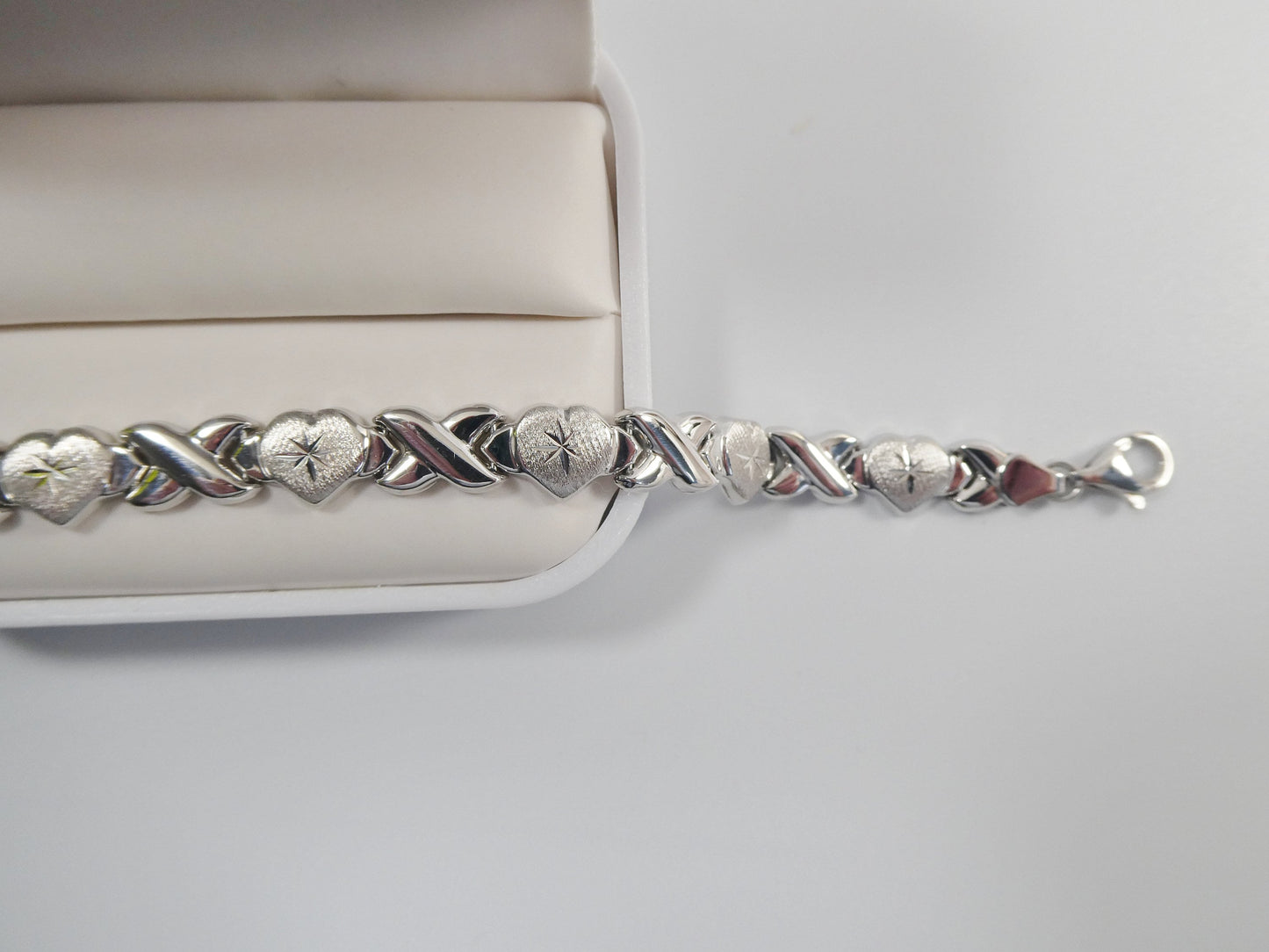 Sterling Silver XOXO Heart Anklet Bracelet - 14K White Gold Finish