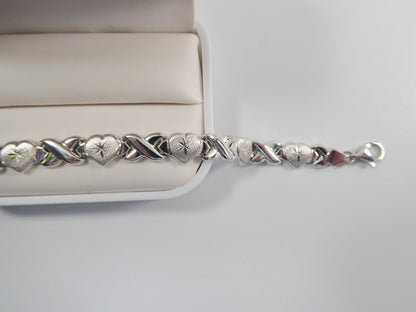 Sterling Silver XOXO Heart Anklet Bracelet - 14K White Gold Finish