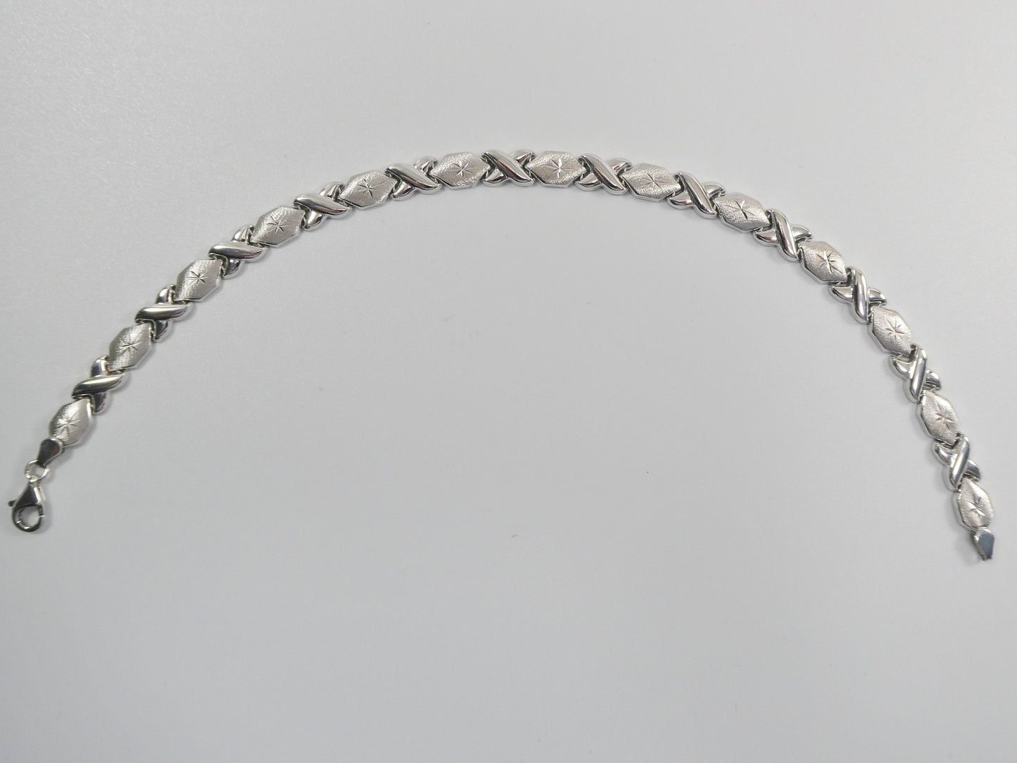 Sterling Silver XOXO Heart Anklet Bracelet - 14K White Gold Finish