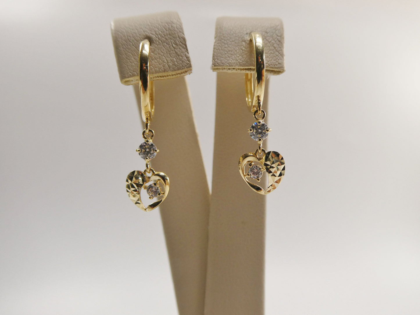 Real 10k Solid Yellow Gold Heart Dangle Hoop Huggie Earrings