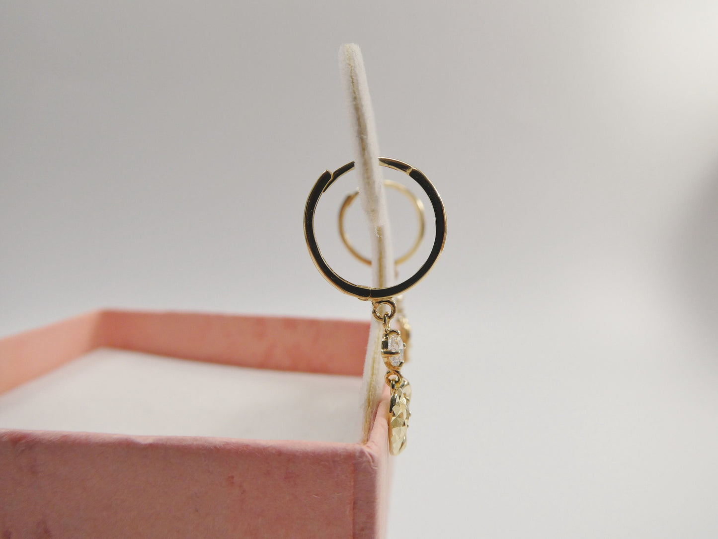 Real 10k Solid Yellow Gold Heart Dangle Hoop Huggie Earrings