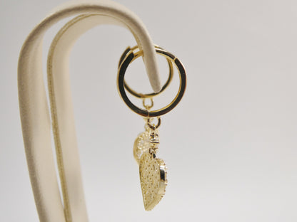 Real 10k Solid Yellow Gold Dangle Heart Baguette Setting Hoop Huggie Earrings