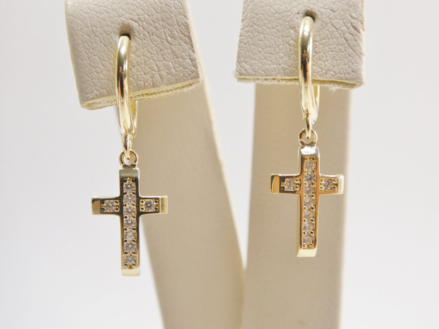 10k Solid Gold Cross Dangle Hoop Earrings