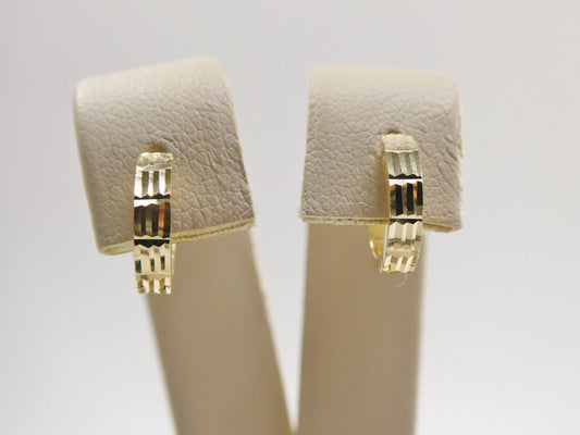 real 10k solid yellow gold diamond cut 10mm hoop huggie earrings