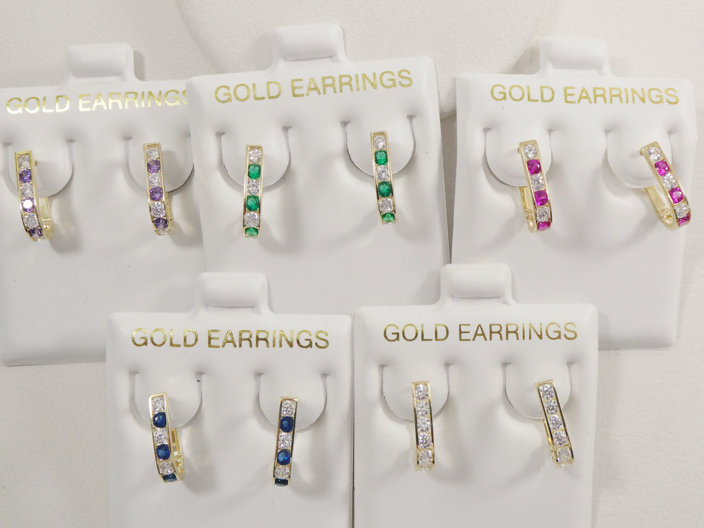 Real 10k Solid Yellow Gold Birthstone Color Straight Line French Back Earrings