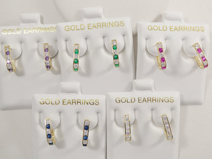 Real 10k Solid Yellow Gold Birthstone Color Straight Line French Back Earrings