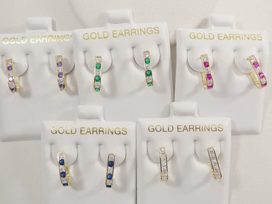 real 10k solid yellow gold birthstone color straight line French back earrings