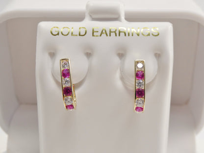 Real 10k Solid Yellow Gold Birthstone Color Straight Line French Back Earrings