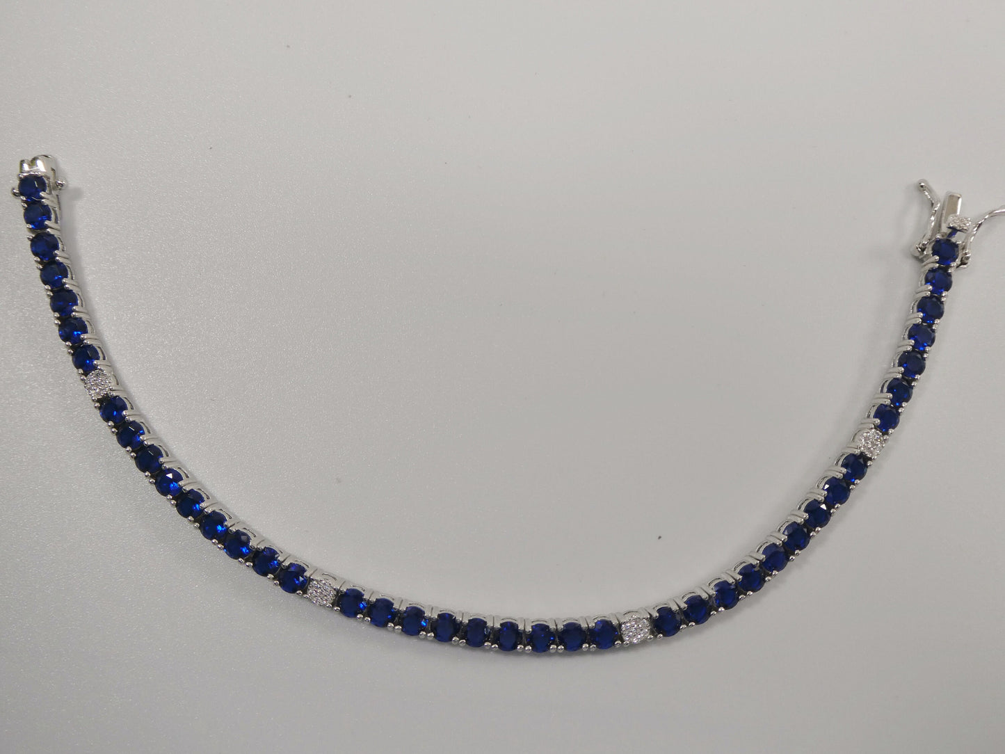 Real 925 sterling silver sapphire spinel tennis bracelet box lock clasp