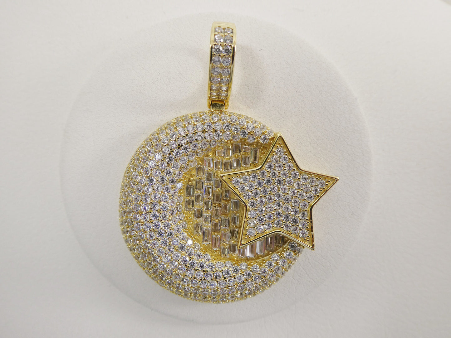 real 925 sterling silver large Muslim moon and star pendent full ice stone charm