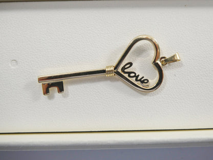Women's 14k Real Solid Yellow Gold Love Key Charm Pendent