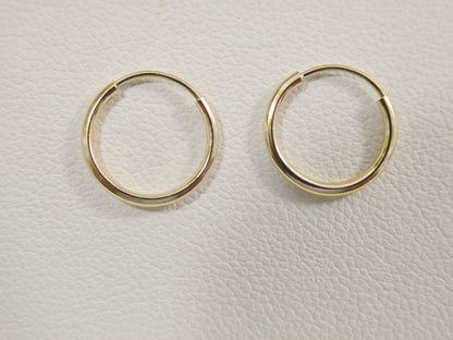 Real 14k Solid Yellow Gold 11.5mm Endless Small Hoop Lightweight Hoop Earrings