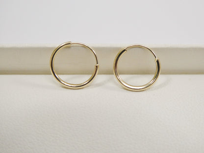Real 14k Solid Yellow Gold 11.5mm Endless Small Hoop Lightweight Hoop Earrings
