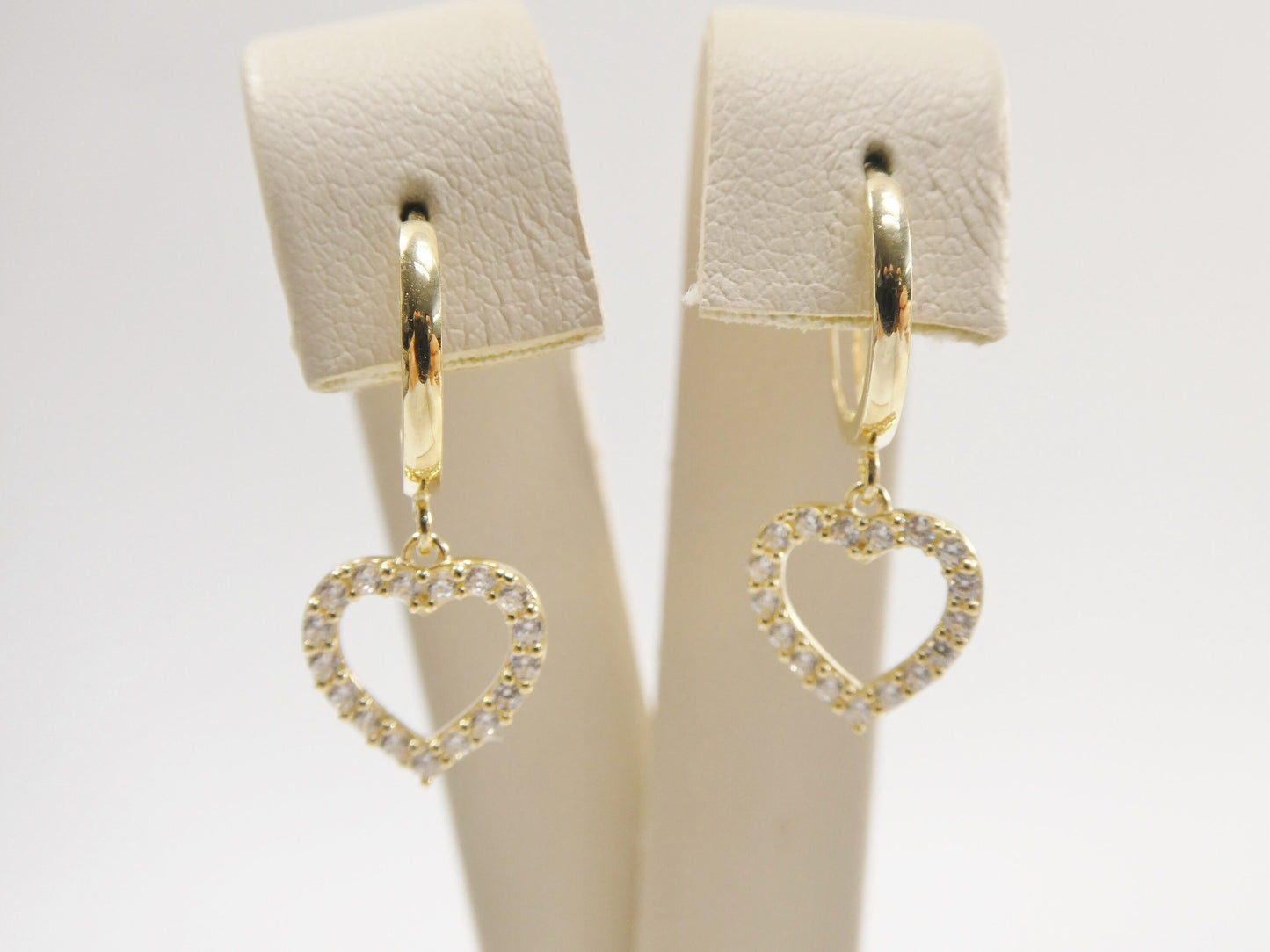 Real 10k Solid Yellow Gold Dangle Heart Micro Fave Setting Plain Hoop Huggie Earrings
