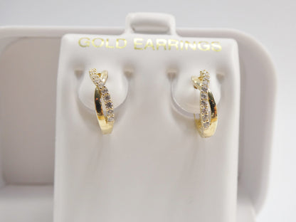 Real 10k Solid Yellow Gold XO Style Huggie Hoop Earrings