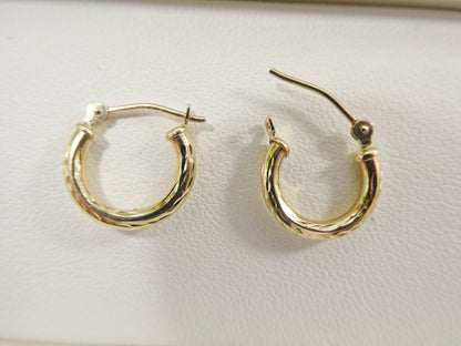 Real 10k Solid Yellow Gold Diamond Cut Hoop 12mm Tube Earrings
