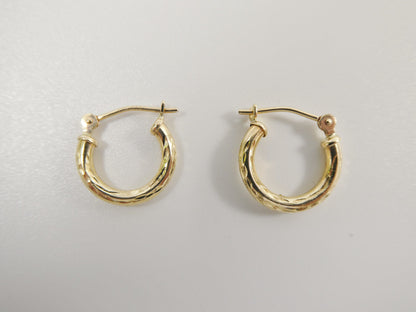 Real 10k Solid Yellow Gold Diamond Cut Hoop 12mm Tube Earrings
