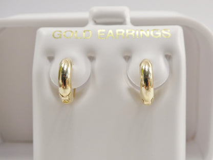 Real 10k Solid Yellow Gold 10.5mm Small Plain High Polish Finish Hoop Huggie Earrings