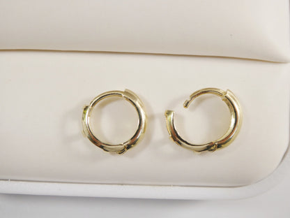 Real 10k Solid Yellow Gold 10.5mm Small Plain High Polish Finish Hoop Huggie Earrings